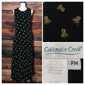 Coldwater Creek Vintage Midi Dress PM Medium Petite Black Pineapple USA Made